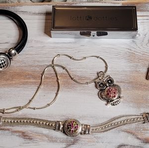 LOTTIE DOTTIES Lot Owl Necklace 2 Bracelets + Bonus Case/Key/Snaps